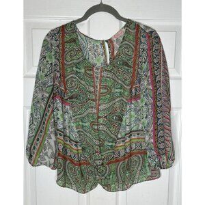 Blush Women’s Medium Sheer Blouse Paisley Floral 3/4 Sleeve Boho Festival Top